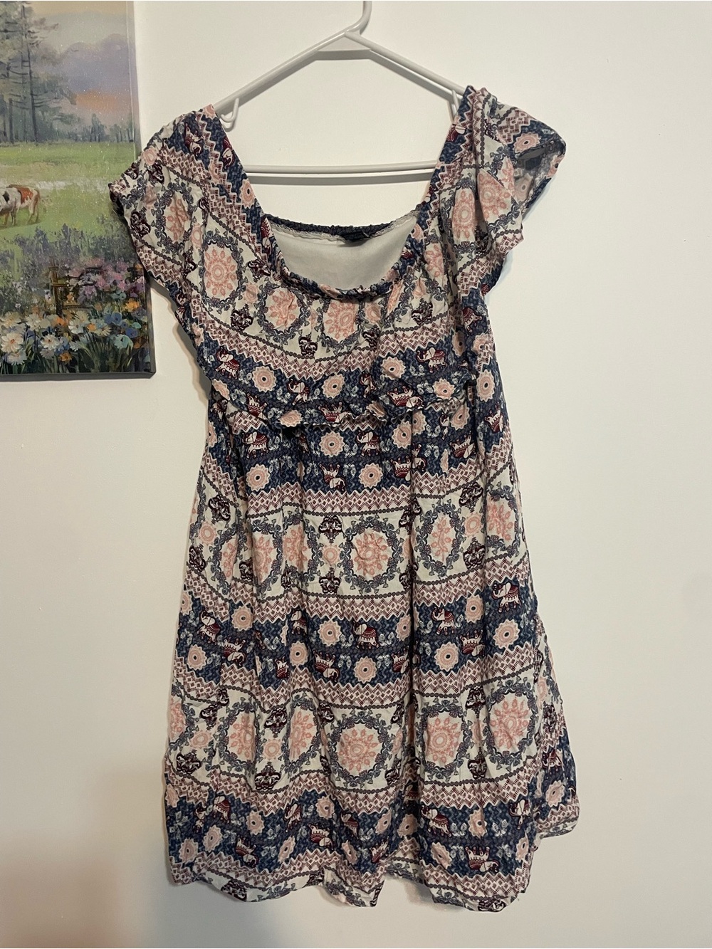 Boho Floral Scoop Neck Casual Dress - Navy & Blush rue21 size M pre-owned